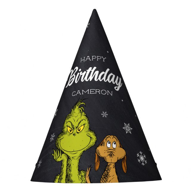 Grinch Chalkboard Birthday Party Hat (Front)