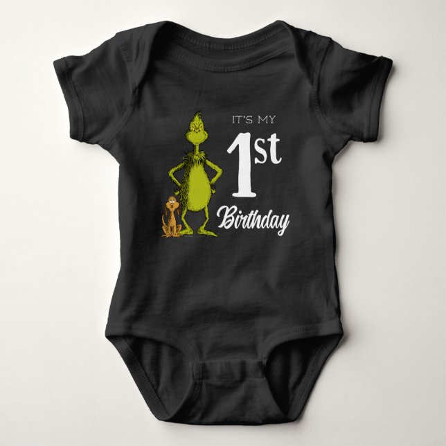 Grinch Chalkboard First Birthday Baby Bodysuit (Front)