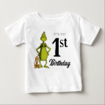 Grinch Chalkboard First Birthday Baby T-Shirt<br><div class="desc">Check out this fun Dr. Suess Grinch chalkboard first birthday shirt.</div>