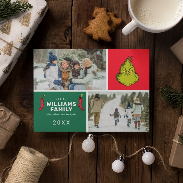 Grinch Christmas Family Photo Collage Holiday Postcard (Creator Uploaded)