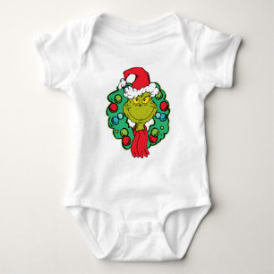 Grinch Christmas Holiday Wreath Baby Bodysuit