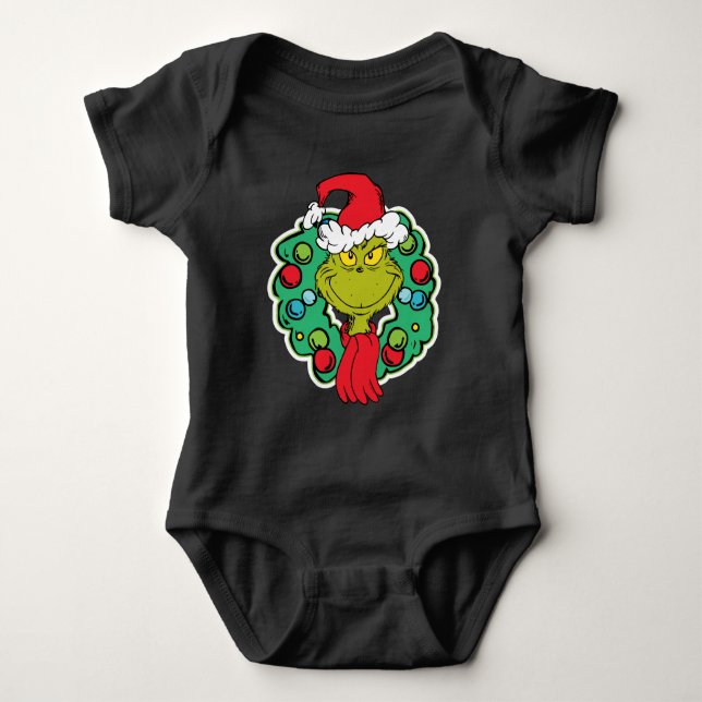 Grinch | Christmas Holiday Wreath Baby Bodysuit (Front)