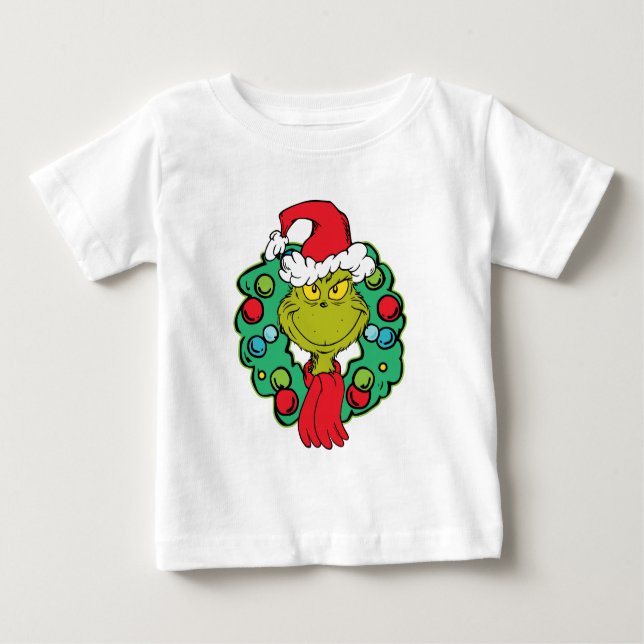 Grinch | Christmas Holiday Wreath Baby T-Shirt (Front)