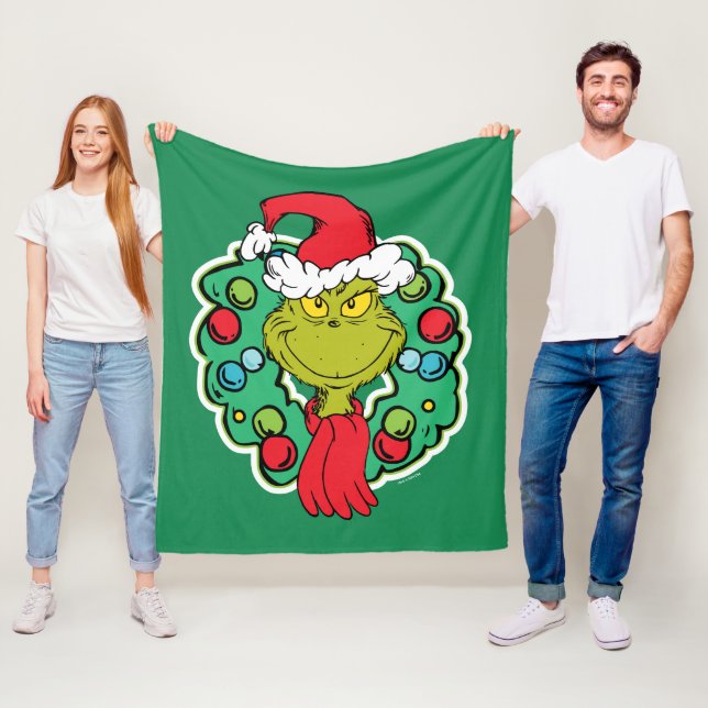 Grinch | Christmas Holiday Wreath Fleece Blanket (In Situ)