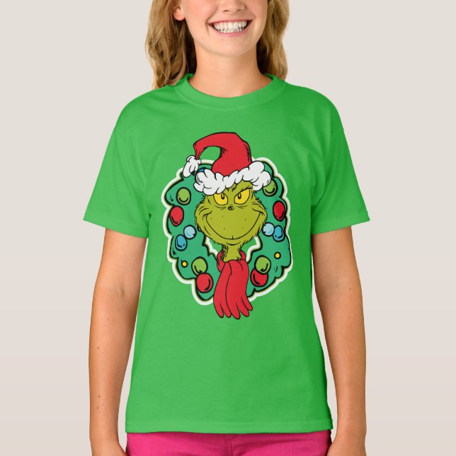 Grinch | Christmas Holiday Wreath T-Shirt (Front)