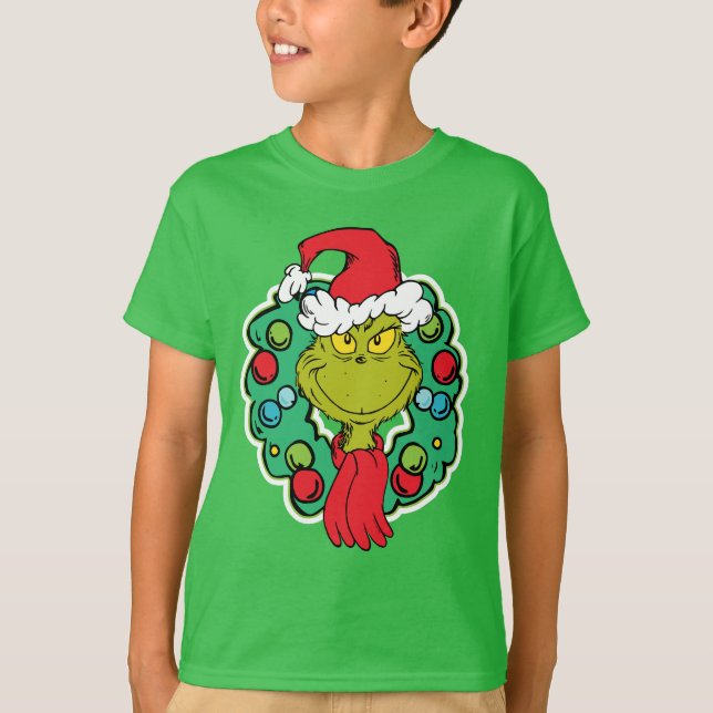 Grinch | Christmas Holiday Wreath T-Shirt (Front)