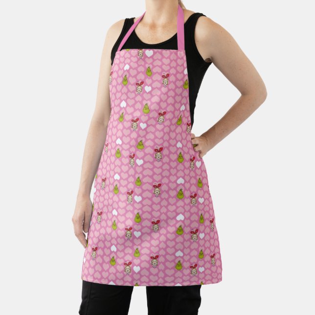 Grinch & Cindy-Lou Pink Heart Pattern Apron (Insitu)