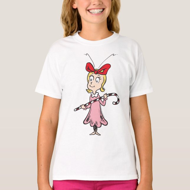 Grinch | Cindy-Lou Who - Holding Candy Cane T-Shirt (Front)