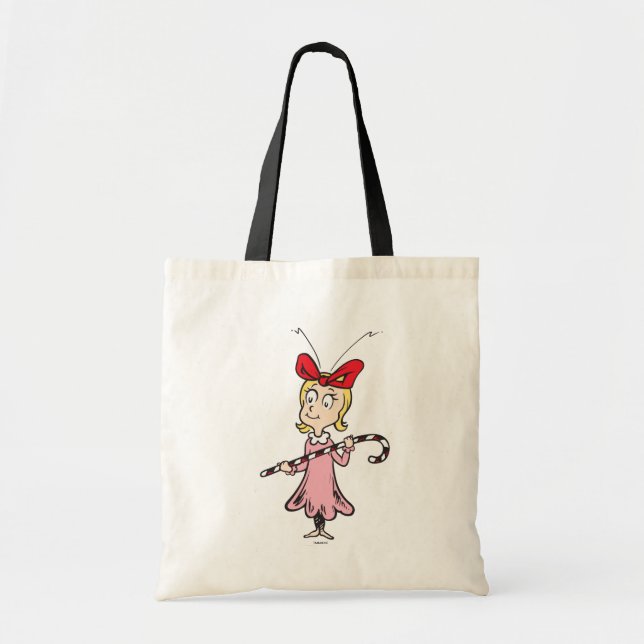 Grinch | Cindy-Lou Who - Holding Candy Cane Tote Bag (Front)