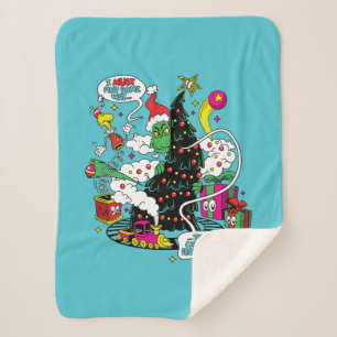 Grinch Colourful Christmas Graphic Sherpa Blanket