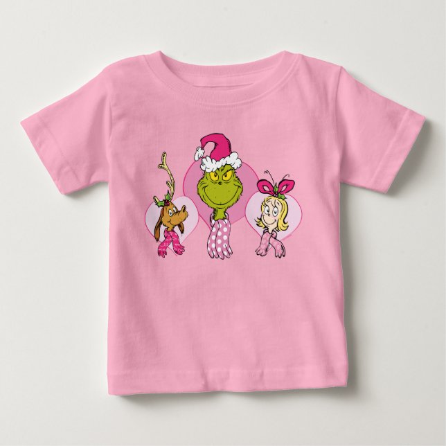 Grinch Crew in Pink Valentine's Portrait Baby T-Shirt (Front)