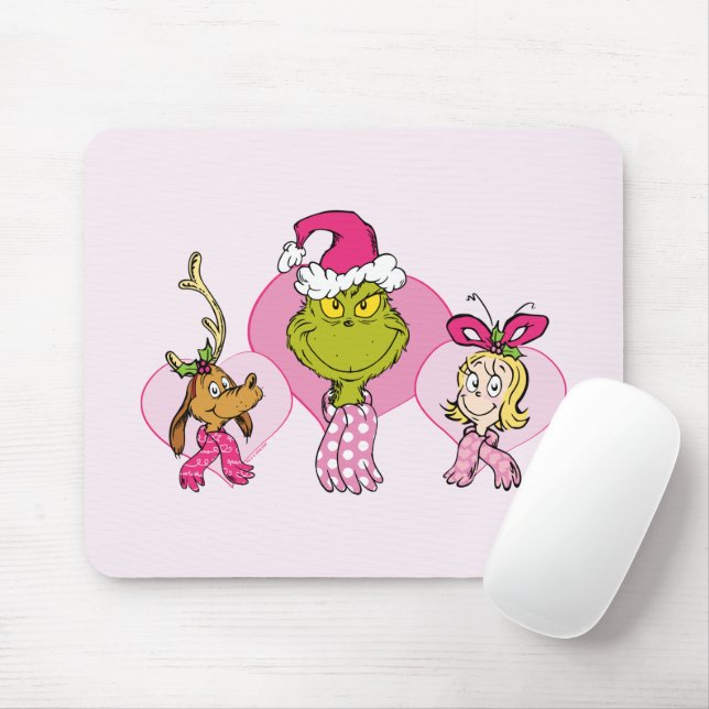 Grinch Crew in Pink Valentine's Portrait Mouse Pad (With Mouse)