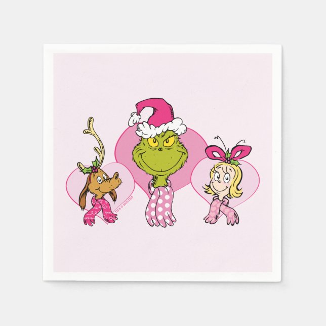 Grinch Crew in Pink Valentine's Portrait Napkin (Front)