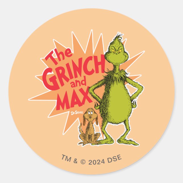 Grinch | Grinch & Max Starburst Classic Round Sticker (Front)