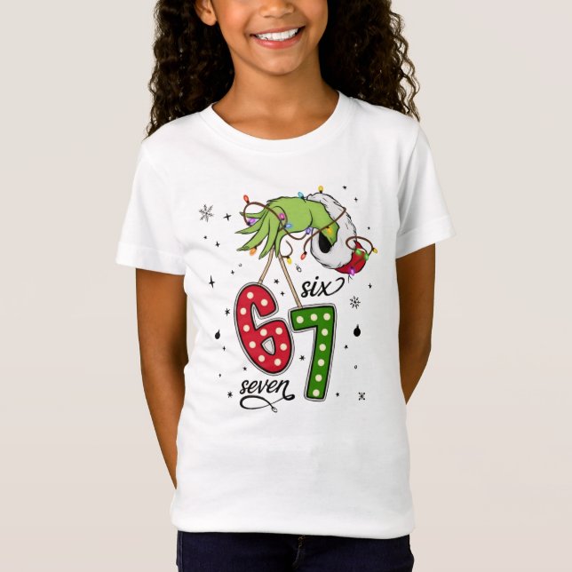 Grinch Hand Six Seven 6-7 Meme Christmas T-Shirt (Front)