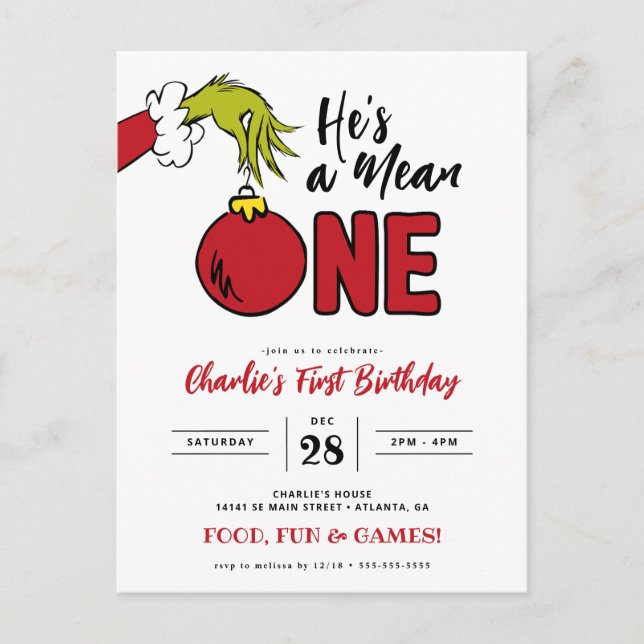 Grinch He's a Mean One 1st Birthday Postcard (Front)