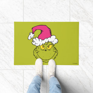 Grinch in Pink Santa Hat Doormat
