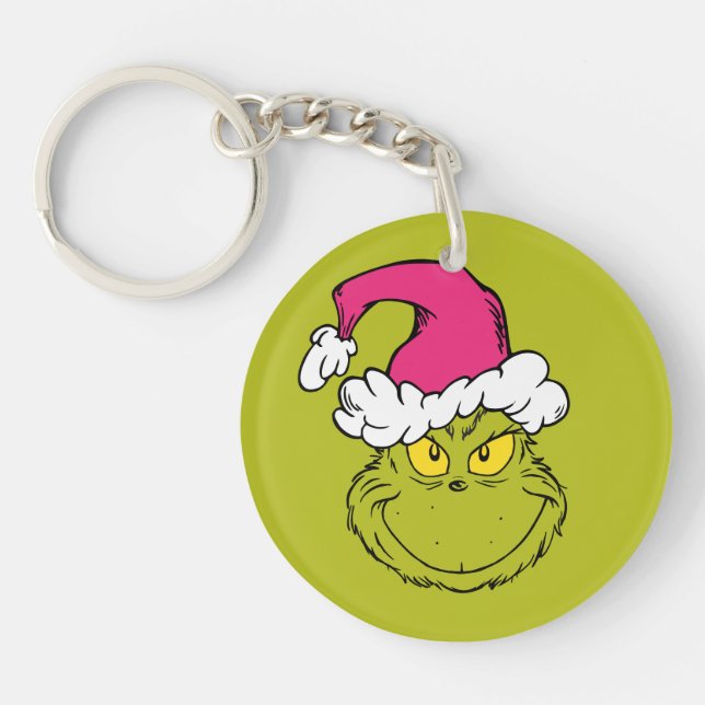 Grinch in Pink Santa Hat Key Ring (Front)