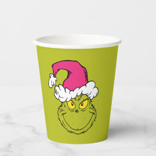 Grinch in Pink Santa Hat Paper Cups