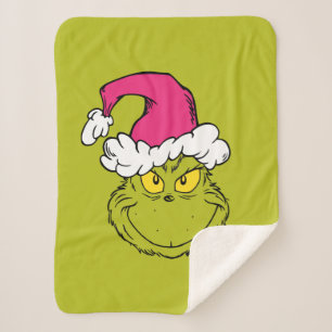 Grinch in Pink Santa Hat Sherpa Blanket