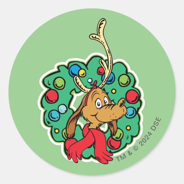 Grinch | Max Christmas Wreath Classic Round Sticker (Front)