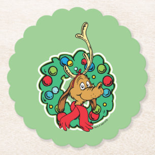Grinch Max Christmas Wreath Paper Coaster