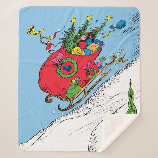 Grinch & Max Runaway Sleigh Sherpa Blanket (Front)