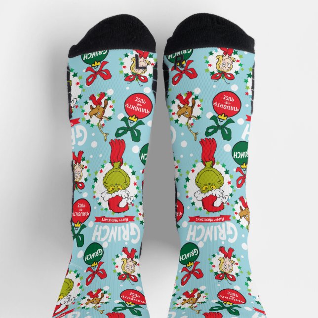 Grinch Merry Grinchmas Blue Pattern Socks (Top)