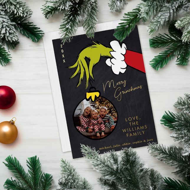 Grinch Merry Grinchmas Family Photo Christmas (Card on table)