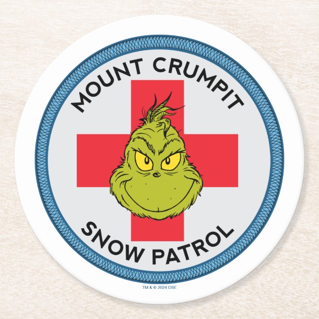 Grinch | Mt. Crumpit Snow Patrol Round Paper Coaster (Front)