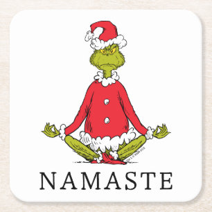 Grinch   Namaste Santa Claus Square Paper Coaster