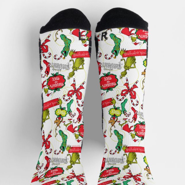 Grinch Naughty or Nice Pattern Socks (Top)