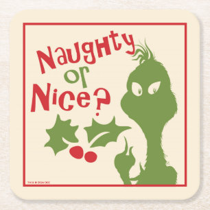 Grinch Naughty or Nice Square Paper Coaster
