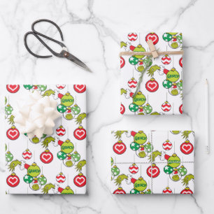 Grinch Ornament Pattern Wrapping Paper Sheet