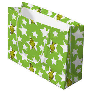 Grinch Peeking Star Pattern Large Gift Bag