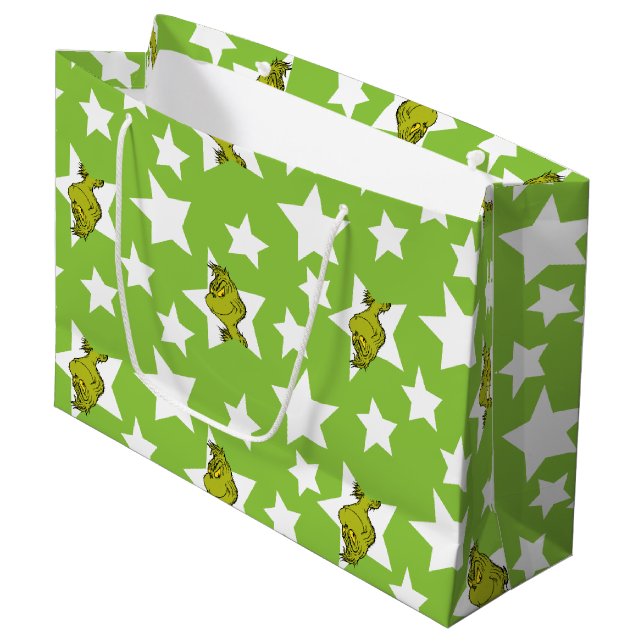 Grinch Peeking Star Pattern Large Gift Bag (Front Angled)