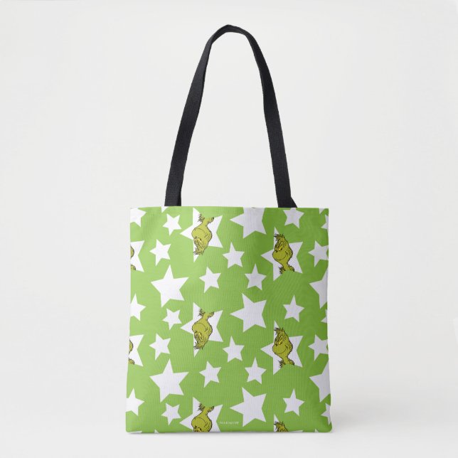 Grinch Peeking Star Pattern Tote Bag (Front)