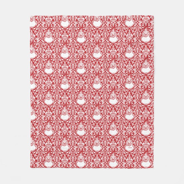 Grinch | Red Damask Pattern Fleece Blanket (Front)