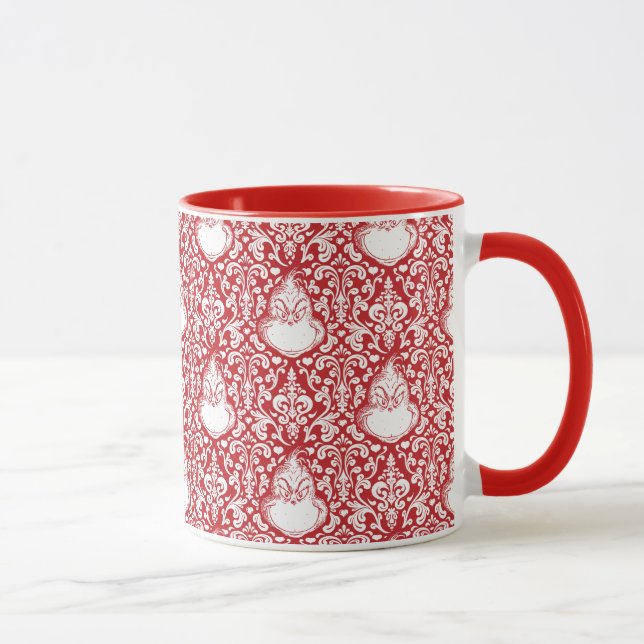 Grinch | Red Damask Pattern Mug (Right)