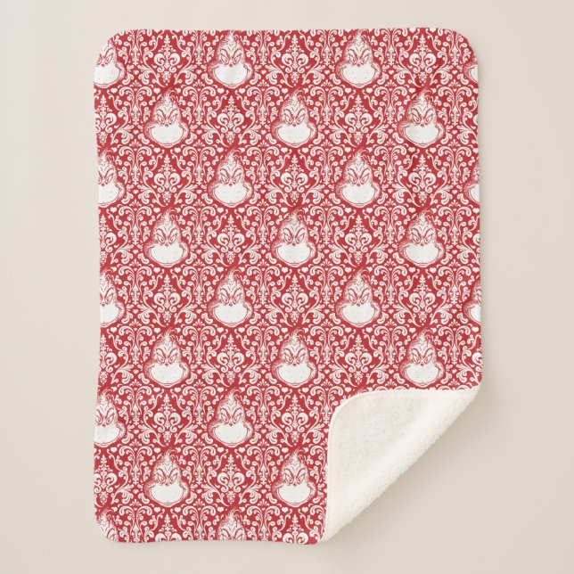 Grinch | Red Damask Pattern Sherpa Blanket (Front)