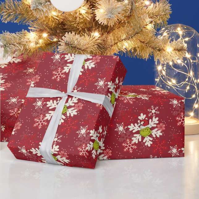 Grinch Red Snowflake Pattern Wrapping Paper (Holidays)