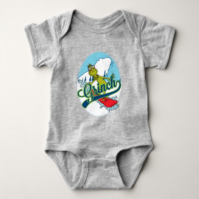 Grinch Snowboarding Baby Bodysuit (Front)