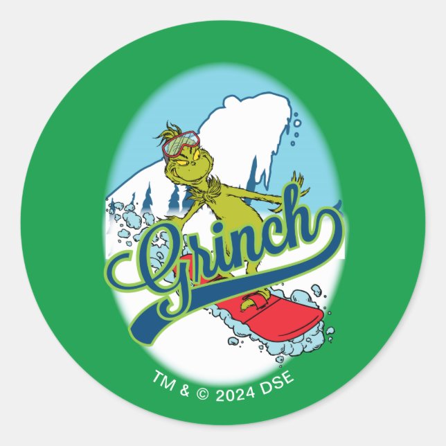 Grinch Snowboarding Classic Round Sticker (Front)