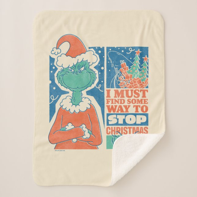 Grinch | Stop Christmas Vintage Graphic Sherpa Blanket (Front)