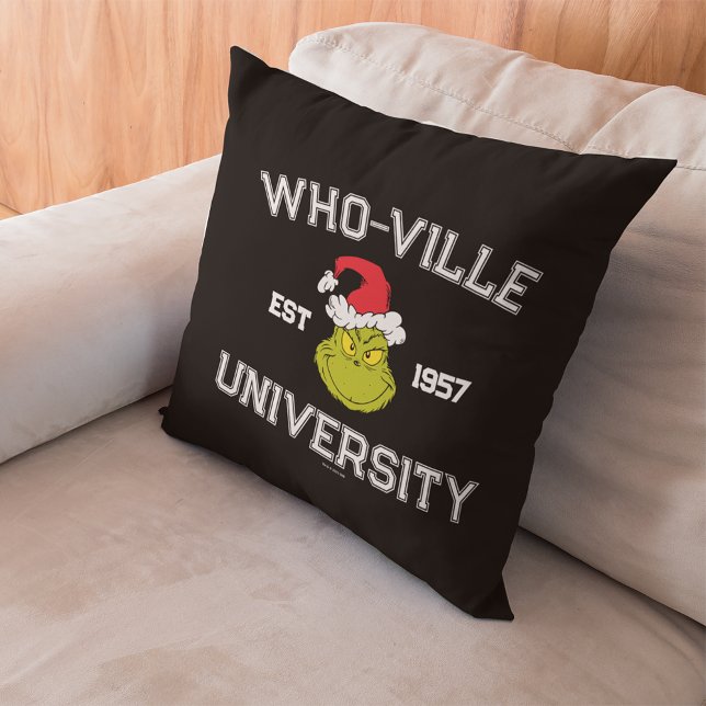 Grinch | Who-ville University Est 1957 Cushion (Pillow on couch)