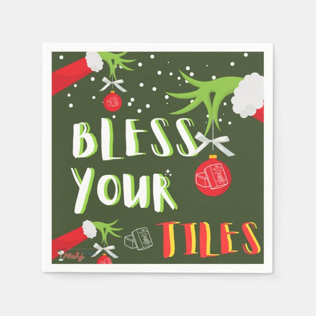 GRINCHY Mahjong Bless Your Tiles Napkins (Front)