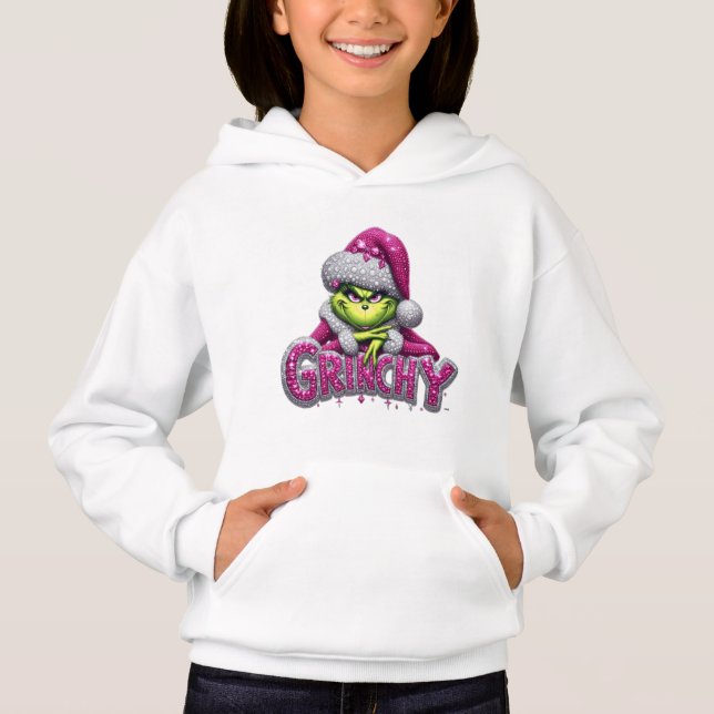 Grinchy Woman — Pink & Silver Holiday Hoodie by Ma (Front)