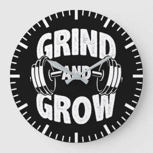 Grind and Grow - Gym Workout Motivation Large Clock