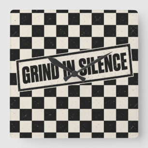 Grind In Silence Motivational Typography Modern Sq Square Wall Clock