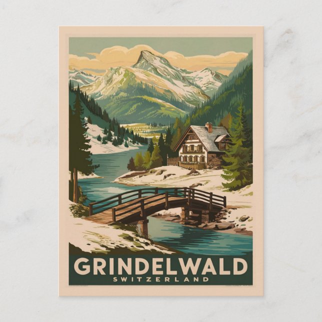 Grindelwald Switzerland Alps Retro Postcard (Front)
